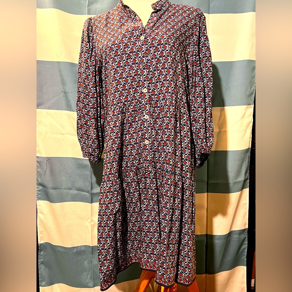 Max Studio Size L Blue floral print Prairie Dress